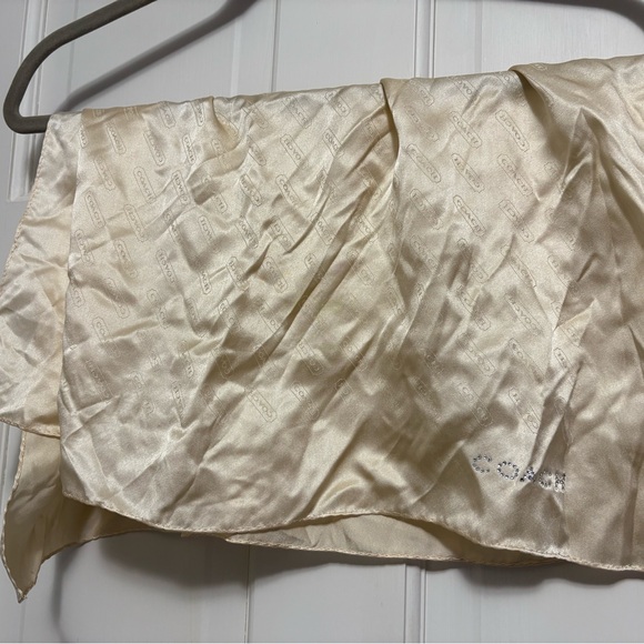 Coach Silk Scarf Rhinestone logo 20x20” beige - Picture 2 of 2